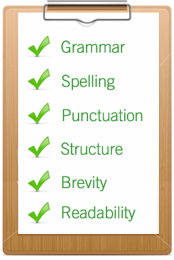We check grammar, spelling, pucntuation, structure, brevity and readability